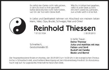 Traueranzeige von Reinhold Thiessen von Pegnitz-Zeitung